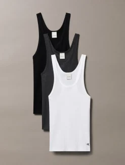 Sale Calvin Klein Scoop 3-pak Tank Top, , L Black/White/Charcoal Heather