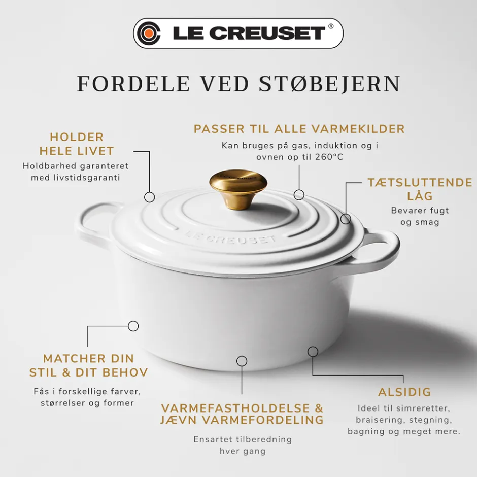 Clearance Le Creuset Signature Rund Støbejernsgryde, , 6,7 L White