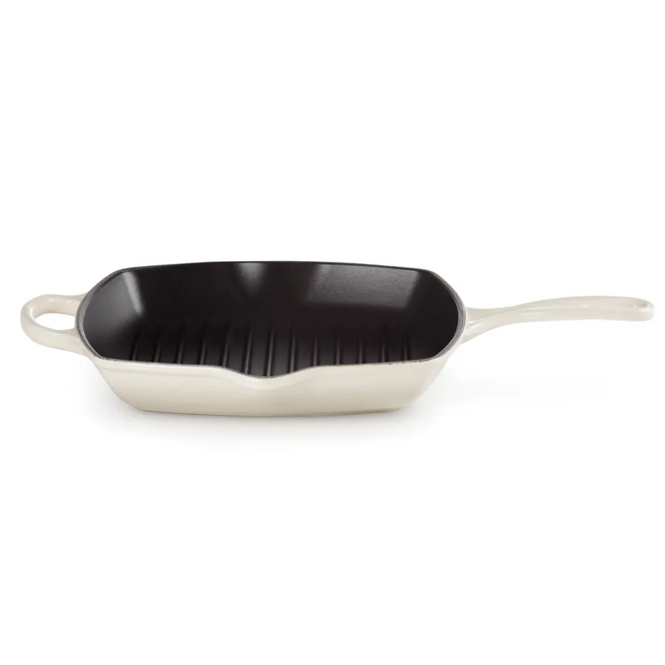New Le Creuset Signature Støbejerns Kvadratisk Grillpande, , 26x26 cm Meringue
