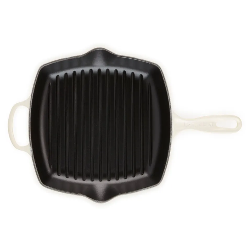 New Le Creuset Signature Støbejerns Kvadratisk Grillpande, , 26x26 cm Meringue