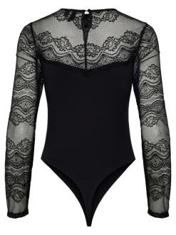 New Pieces Sinna Langærmet Bodystocking, , M Black