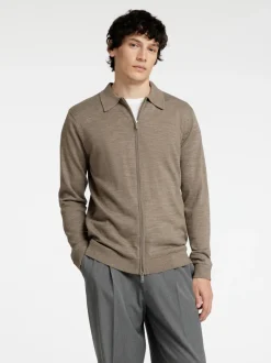 New Selected Homme Soren Knit Zip Cardigan, , S Desert Taupe