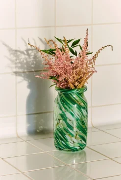 Hot HAY Splash Roll Neck Vase, Green Swirl