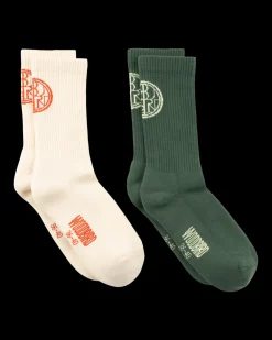 Discount Woodbird Stamp 2-pak Tennissokker, , One Size Pine Green/ Off White