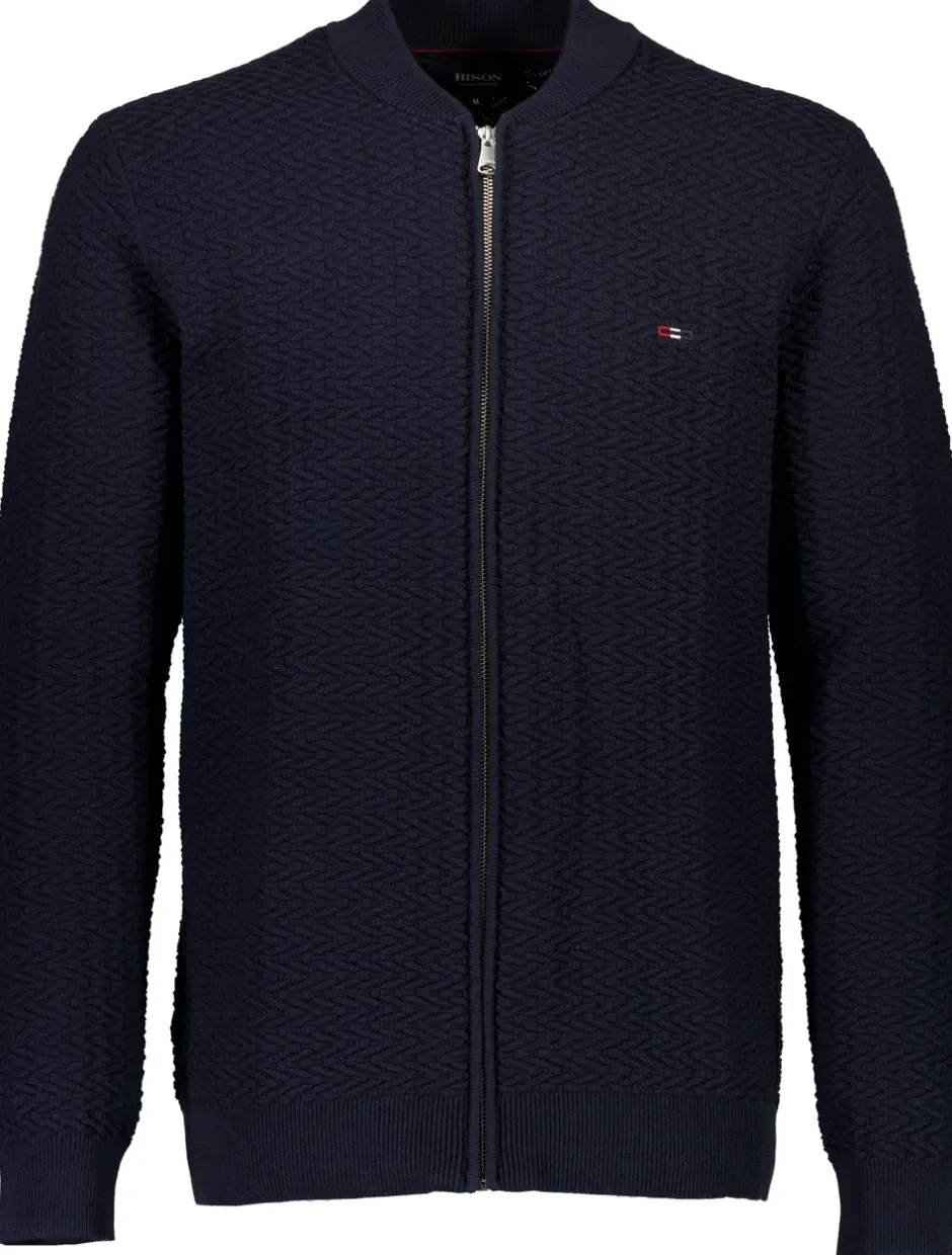 Bison Structured Knit Cardigan, , XXL Navy