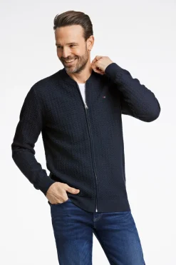 Bison Structured Knit Cardigan, , XXL Navy