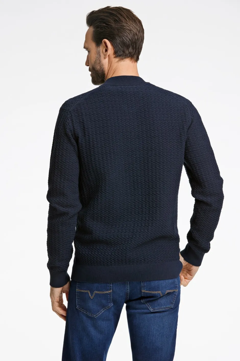 Bison Structured Knit Cardigan, , XXL Navy