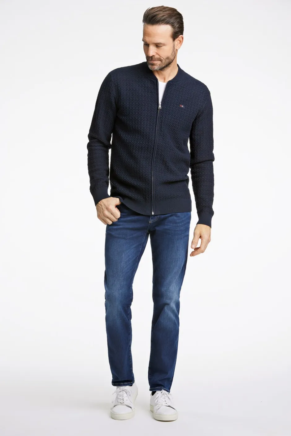 Bison Structured Knit Cardigan, , XXL Navy