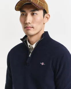 Discount GANT Superfine Lambswool Half Zip Striktrøje, , XL Marine