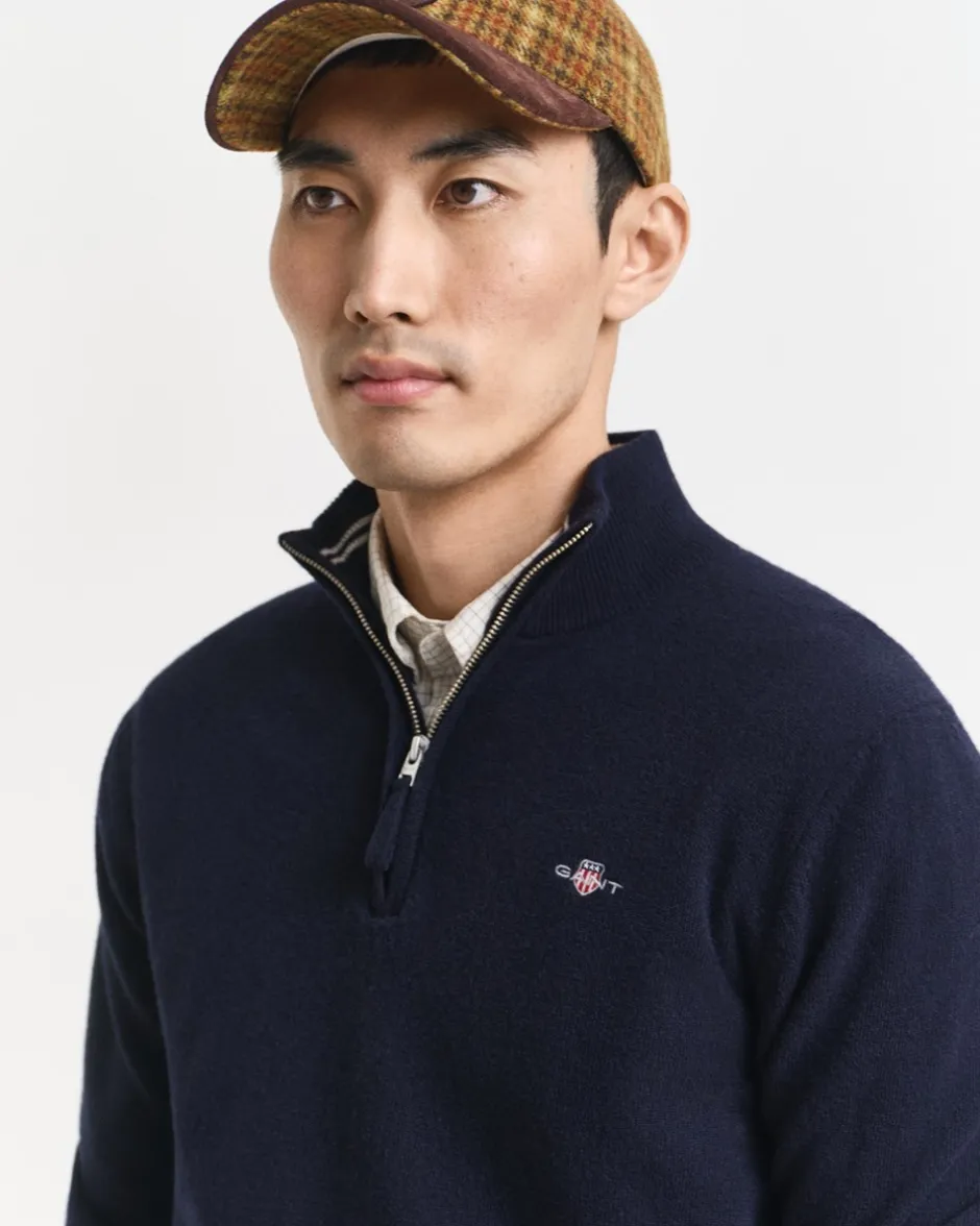 Discount GANT Superfine Lambswool Half Zip Striktrøje, , XL Marine