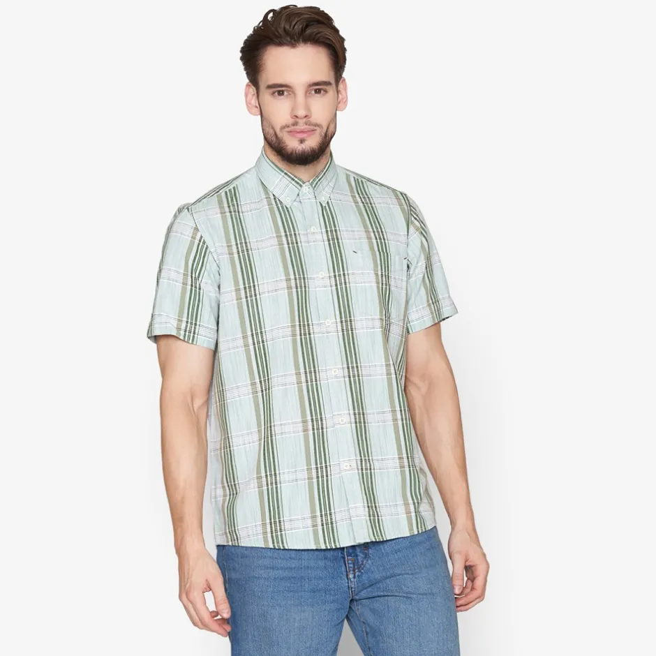 Best Signal Teis Check Slub Skjorte, , XL Worn Green