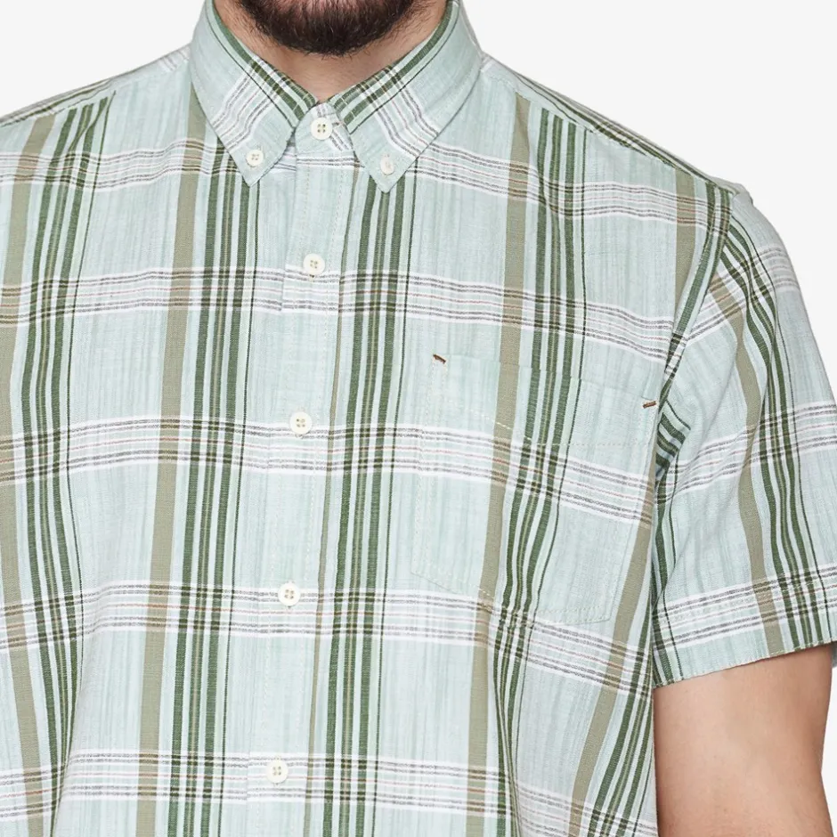 Best Signal Teis Check Slub Skjorte, , XL Worn Green