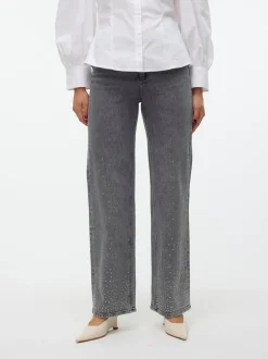 New Vero Moda Tessa Wide Studs Jeans, , W33/L32 Light Grey Denim