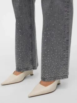 New Vero Moda Tessa Wide Studs Jeans, , W33/L32 Light Grey Denim