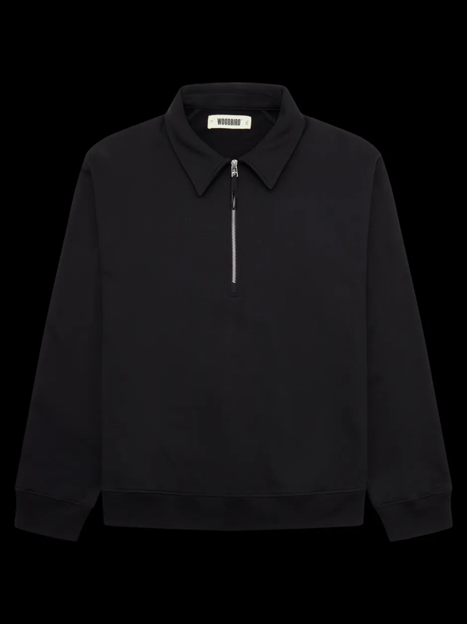 New Woodbird Tom Zip Polo Sweatshirt, , S Black