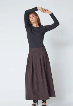 Online Co'Couture TrinnyCC Pleat Stripe Nederdel, , M Dark Brown