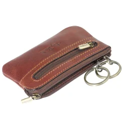 Outlet Tony Perotti Vegetale Leather Zippered Nøglepung, Dark Brown
