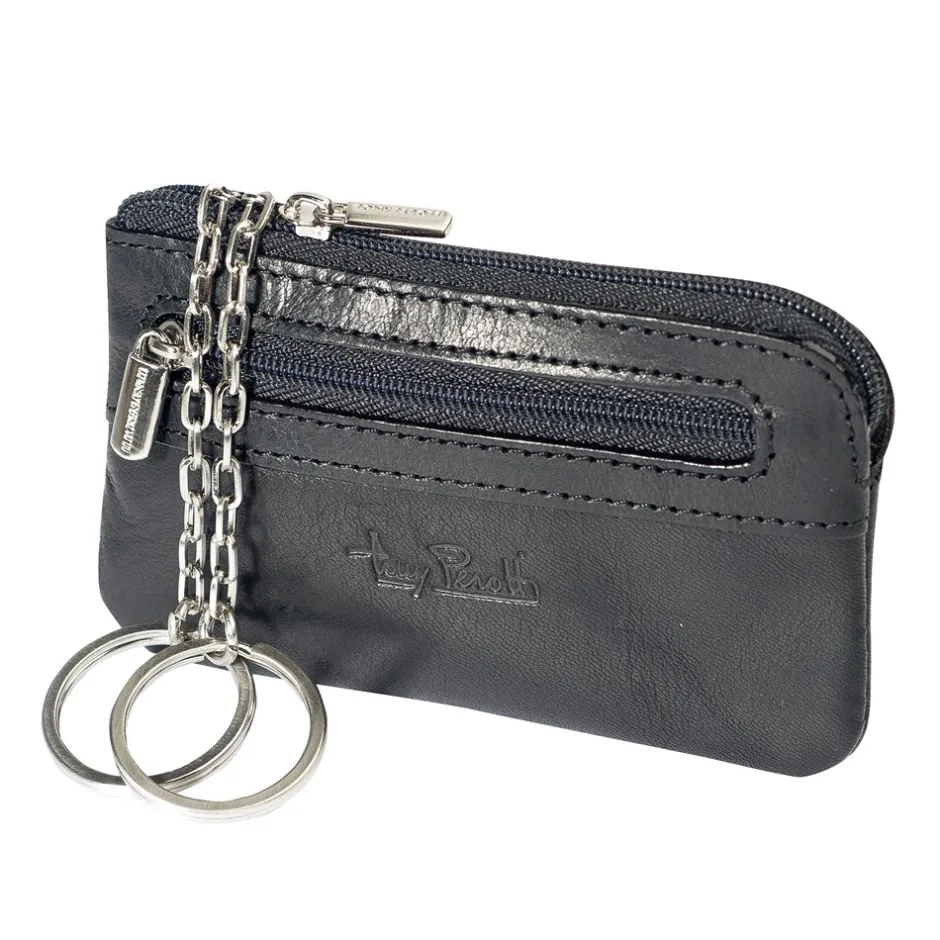 New Tony Perotti Vegetale Leather Zippered Nøglepung, Black