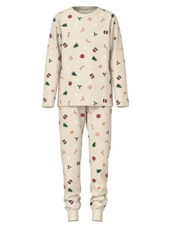 Hot Name It Vismas Kids Pyjamassæt, , 116 cm Whitecap Gray Xmas AOP