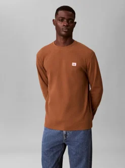 Clearance Calvin Klein Waffle Badge Langærmet T-shirt, , L Bronze Gold
