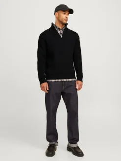 R.D.D. Royal Denim Division Walt half Zip Striktrøje, , M Black