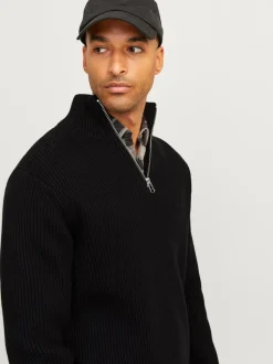 R.D.D. Royal Denim Division Walt half Zip Striktrøje, , M Black