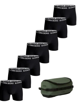 Hot Björn Borg Wash Bag + Cotton Stretch 7-pak Boxershorts, , L Sort/Grøn