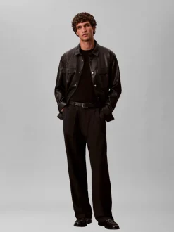 New Calvin Klein Wide Leg Travel Twill Bukser, , 34 Black