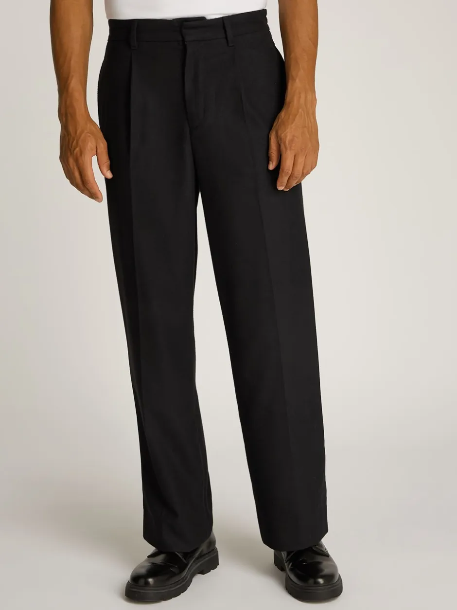 New Calvin Klein Wool Wide Leg Bukser, , W32/L32 Ck Black