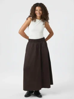 Sale Neo Noir Yara Long Poplin Nederdel, , 42 Chocolate Brown