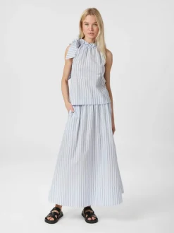 New Neo Noir Yara Stripe Poplin Long Nederdel, , 36 Light Blue